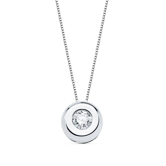 18K GARGANTILLA ORO BLANCO CHATON 6,5 MM DIAMANTE LABORATORIO 2,90MM 0,100 QTS. G-VS2. CADENA 42CM