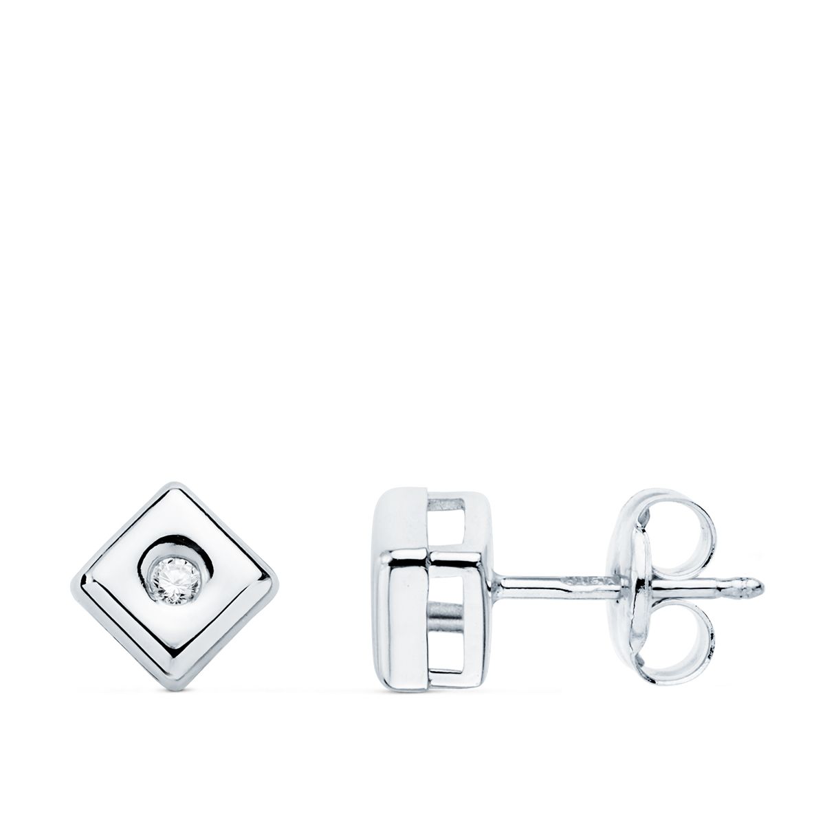 Pendientes Chaton Cuadrado Diamantes Laboratorio 0,040 Qts. G-vs2 de oro blanco 18K