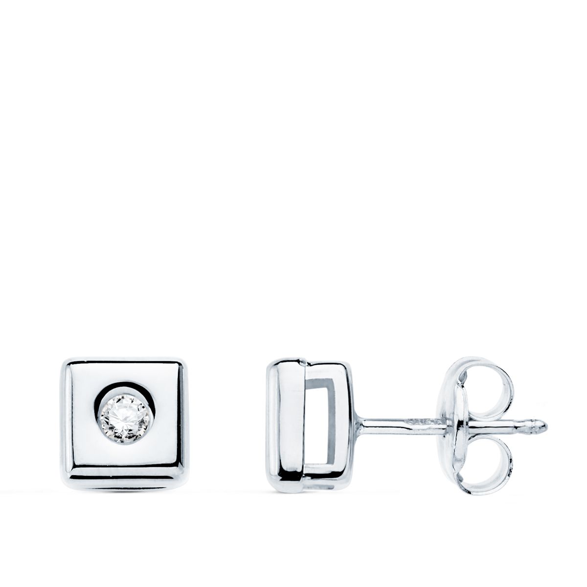 Pendientes Cuadrados 6 x 6 mm Diamantes Laboratorio 0,100 Qts. G-vs2. de oro blanco 18K
