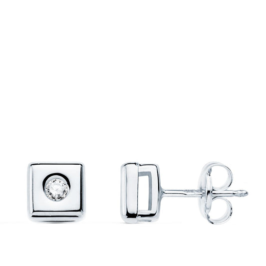 Pendientes Cuadrados 6 x 6 mm Diamantes Laboratorio 0,100 Qts. G-vs2. de oro blanco 18K