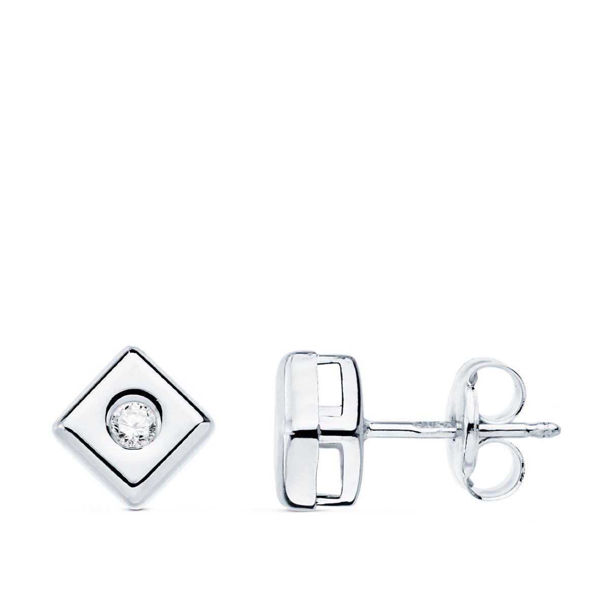 Pendientes Cuadrados 6 x 6 mm Diamantes Laboratorio 0,100 Qts. G-vs2. de oro blanco 18K