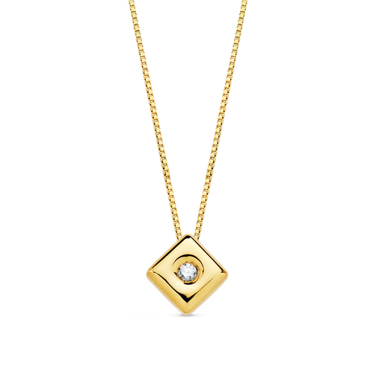 18K GARGANTILLA ORO AMARILLO CHATON ROMBO 4.5 MM DIAMANTE 0,015 QTS. G-VS2 CADENA 42CM