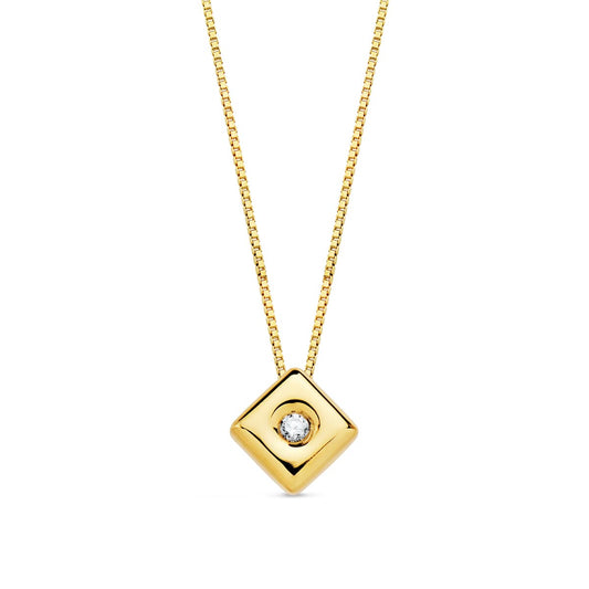 18K GARGANTILLA ORO AMARILLO CHATON ROMBO 4.5 MM DIAMANTE 0,015 QTS. G-VS2 CADENA 42CM