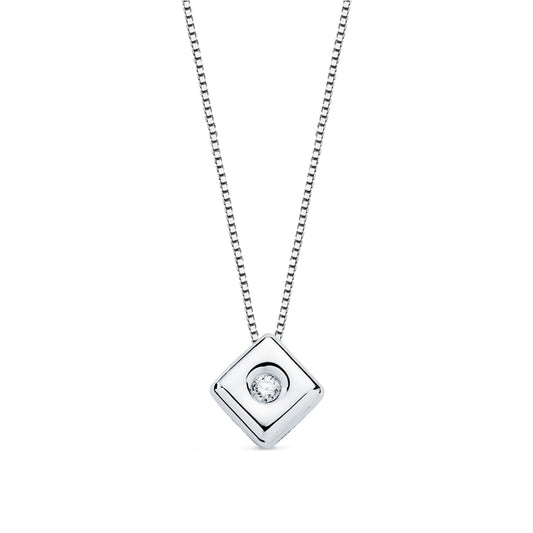 18K GARGANTILLA ORO BLANCO CHATON ROMBO DIAMANTE 0.015 QTS. G-VS2. CADENA 42CM