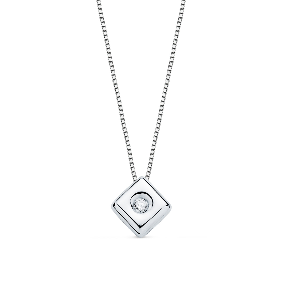 18K GARGANTILLA ORO BLANCO CHATON ROMBO 6X4,5 MM DIAMANTE LABORATORIO 0,015 QTS. G-VS2. CADENA 42CM