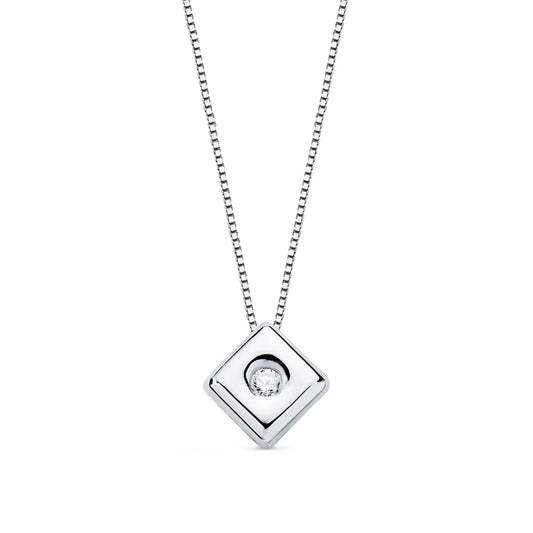 18K GARGANTILLA ORO BLANCO CHATON ROMBO DIAMANTE 0.020 QTS. G-VS2. CADENA 42CM