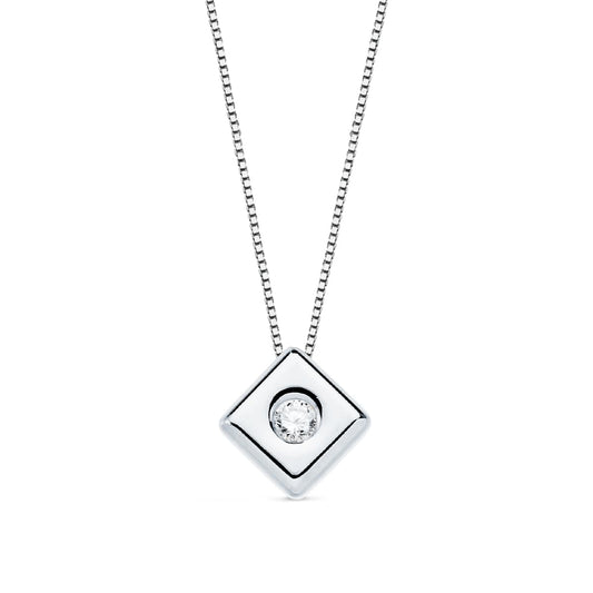 18K GARGANTILLA ORO BLANCO ROMBO DIAMANTE 0.050 QTS. G-VS2. CADENA 42CM