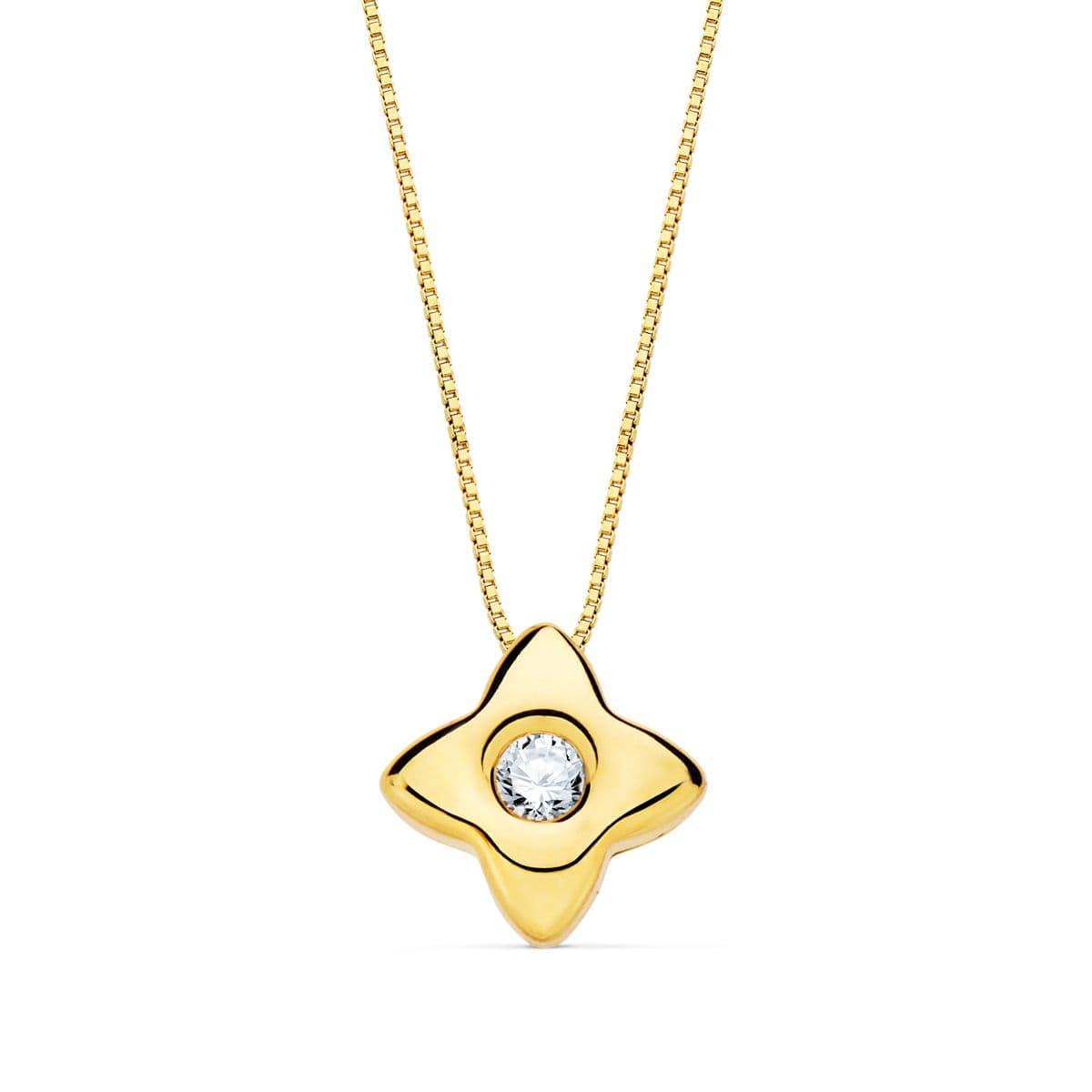 18K GARGANTILLA ORO AMARILLO ESTRELLA 6X6MM DIAMANTE 0,050 QT. G-VS2. CADENA 42CM