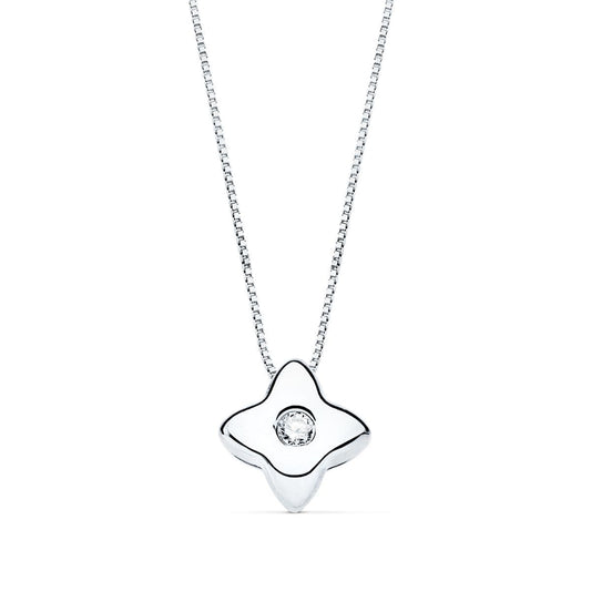 18K GARGANTILLA ORO BLANCO ESTRELLA 5X5MM DIAMANTE 0,015 QT. G-VS2. CADENA 42CM