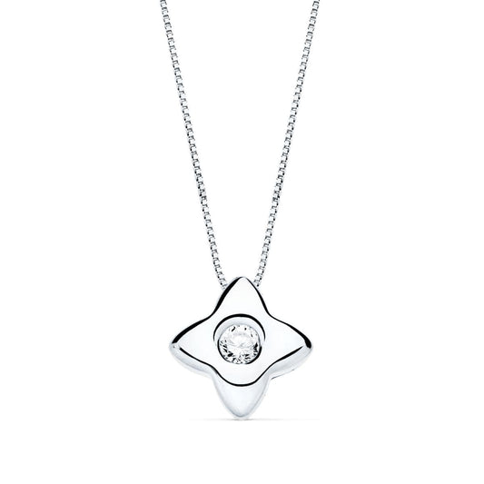 18K GARGANTILLA ORO BLANCO ESTRELLA 6MM CON DIAMANTE 0,050 QTS. G-VS2. CADENA 42CM