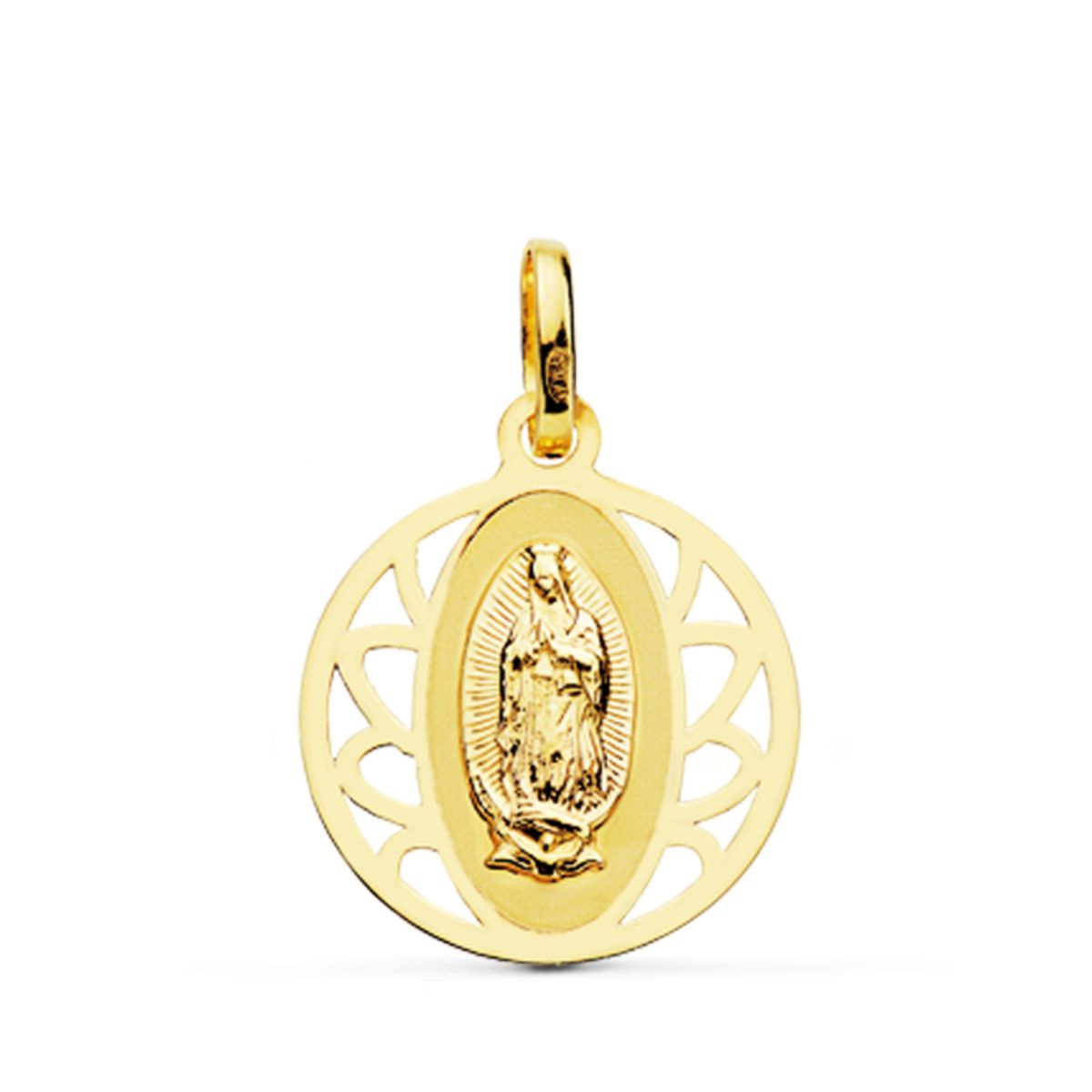 Medalla Virgen Guadalupe Cerco Redondo 16 mm de oro amarillo 18K