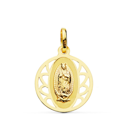 Medalla Virgen Guadalupe Cerco Redondo 16 mm de oro amarillo 18K