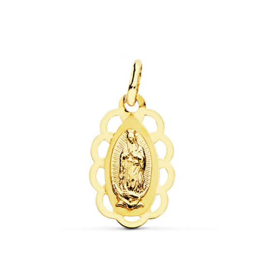 Medalla Virgen de Guadalupe Cerco Calado 19 x 12 mm de oro amarillo 18K