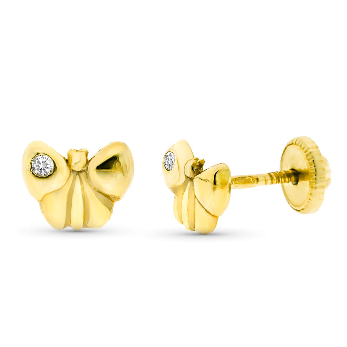Pendientes Mariposa Diamantes 0,016 Cts Si-h 6 x 5 mm Tuerca de oro amarillo 9K