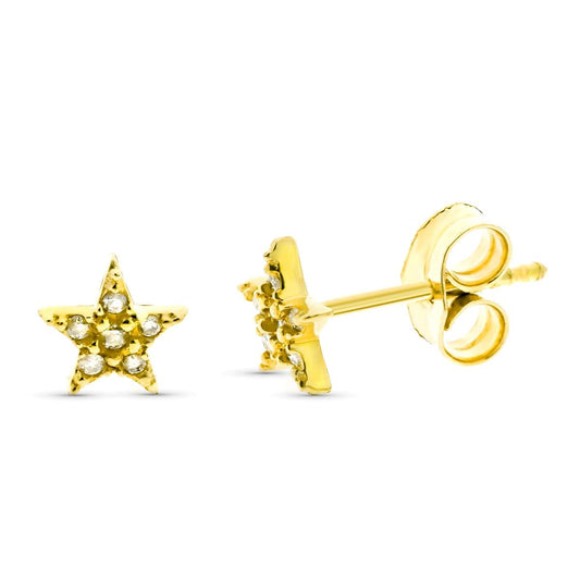 Pendientes Estrela Diamantes 0,066 Qts Total 6 mm presión de oro amarillo 9K