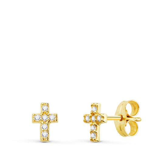 18K PENDIENTES ORO AMARILLO CRUZ DIAMANTES LABORATORIO 0,06 QTS VS2-G. MEDIDA: 6X4 MM. CIERRE PRESION