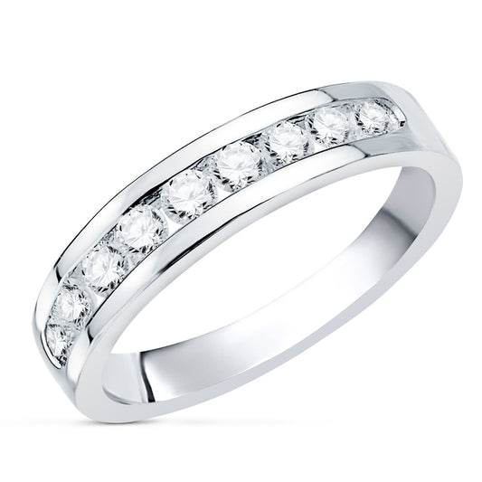 18K ALIANZA ORO BLANCO 9 DIAMANTES 0,50 QTS. PUREZA VS2 COLOR G TALLA BRILLANTE