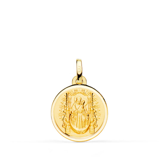 Medalla Virgen del Pino Trono Bisel 18 mm de oro amarillo 18K