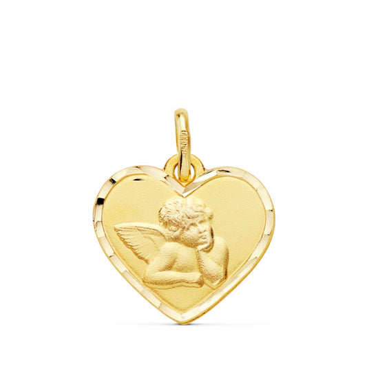 18K MEDALLA ORO AMARILLO CORAZON ANGELITO BURLON BORDES TALLADOS. 14 MM