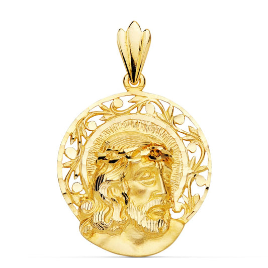 18K COLGANTE ORO AMARILLO CABEZA DE CRISTO AUREOLA 29X27 MM