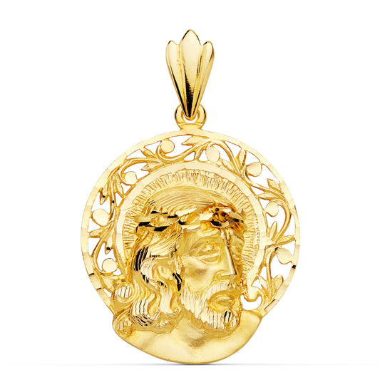 18K COLGANTE ORO AMARILLO CABEZA DE CRISTO AUREOLA 29X27 MM
