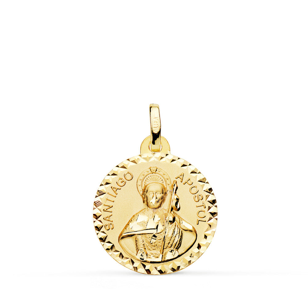 Medalla Santiago Apostol Talla Cruzada 18 mm de oro amarillo 18K