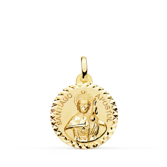 Medalla Santiago Apostol Talla Cruzada 18 mm de oro amarillo 18K