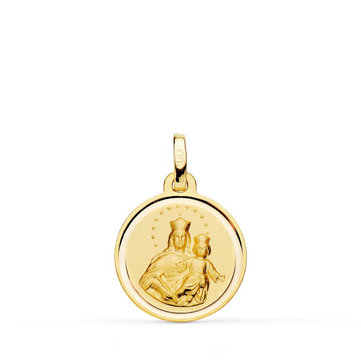 Medalla Virgen Maria Auxiliadora Bisel 16 mm de oro amarillo 18K