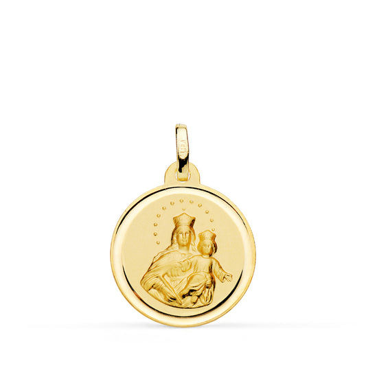 Medalla Virgen Maria Auxiliadora Bisel 18 mm de oro amarillo 18K