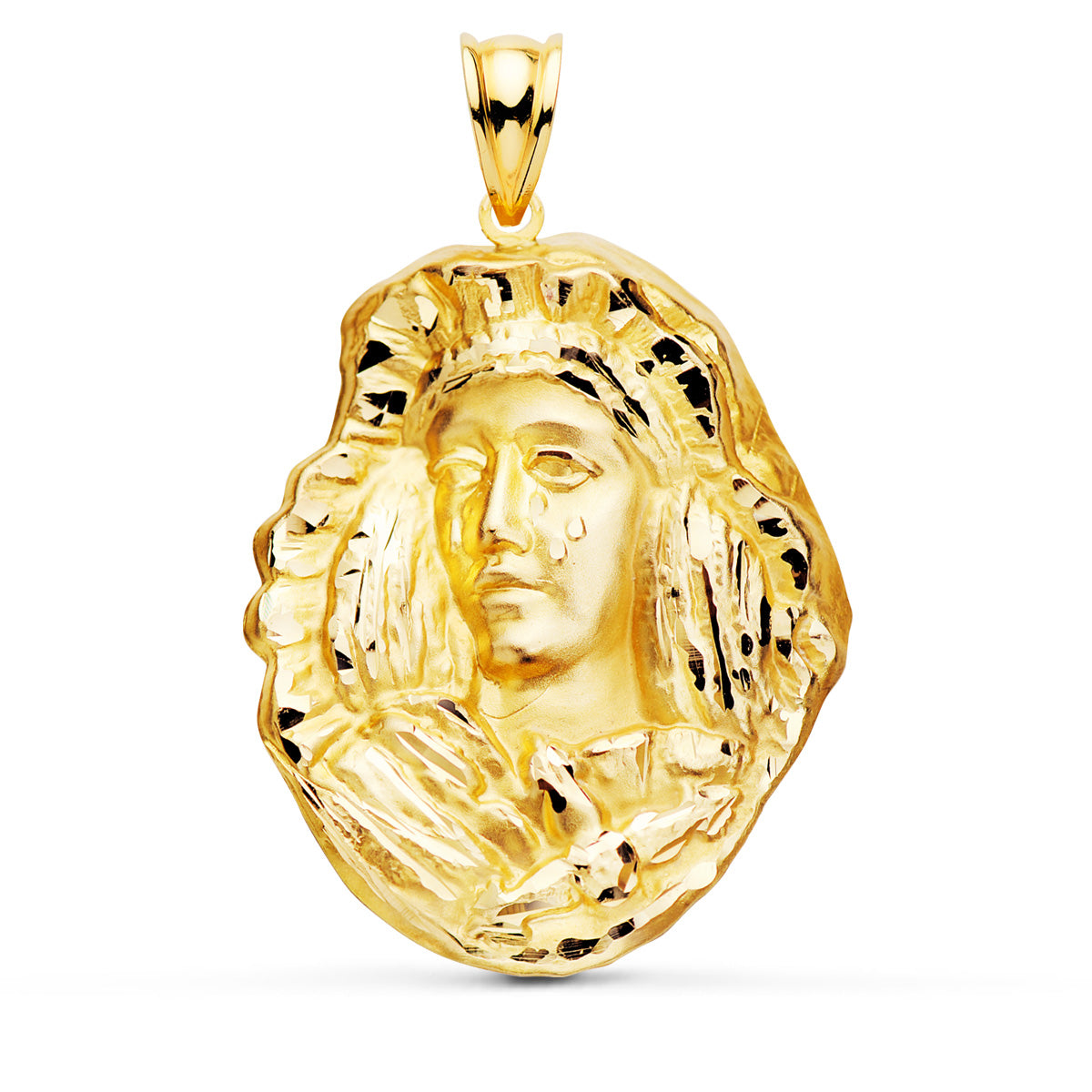 Medalla Esperanza de Triana Silueta Tallada 35 x 28 mm de oro amarillo 18K