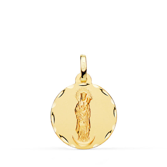 Medalla Virgen de la Almudena Tallada 18 mm de oro amarillo 18K