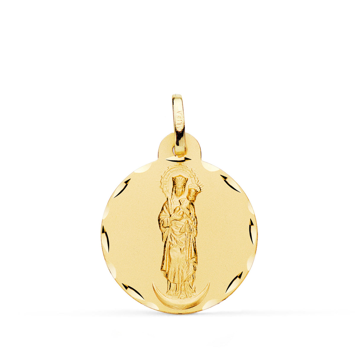 Medalla Virgen de la Almudena Tallada 20 mm de oro amarillo 18K