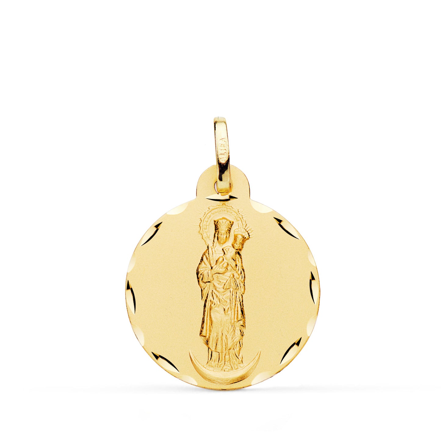 18K MEDALLA ORO AMARILLO VIRGEN DE LA ALMUDENA TALLADA 20 MM