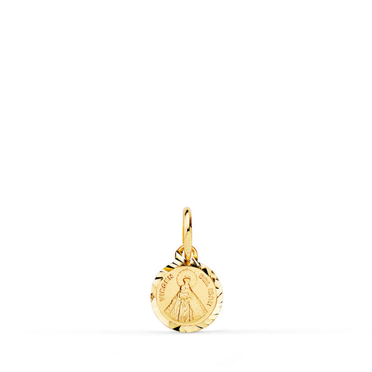 18K MEDALLA ORO AMARILLO MINI VIRGEN DEL MAR BORDES TALLADOS 8 MM