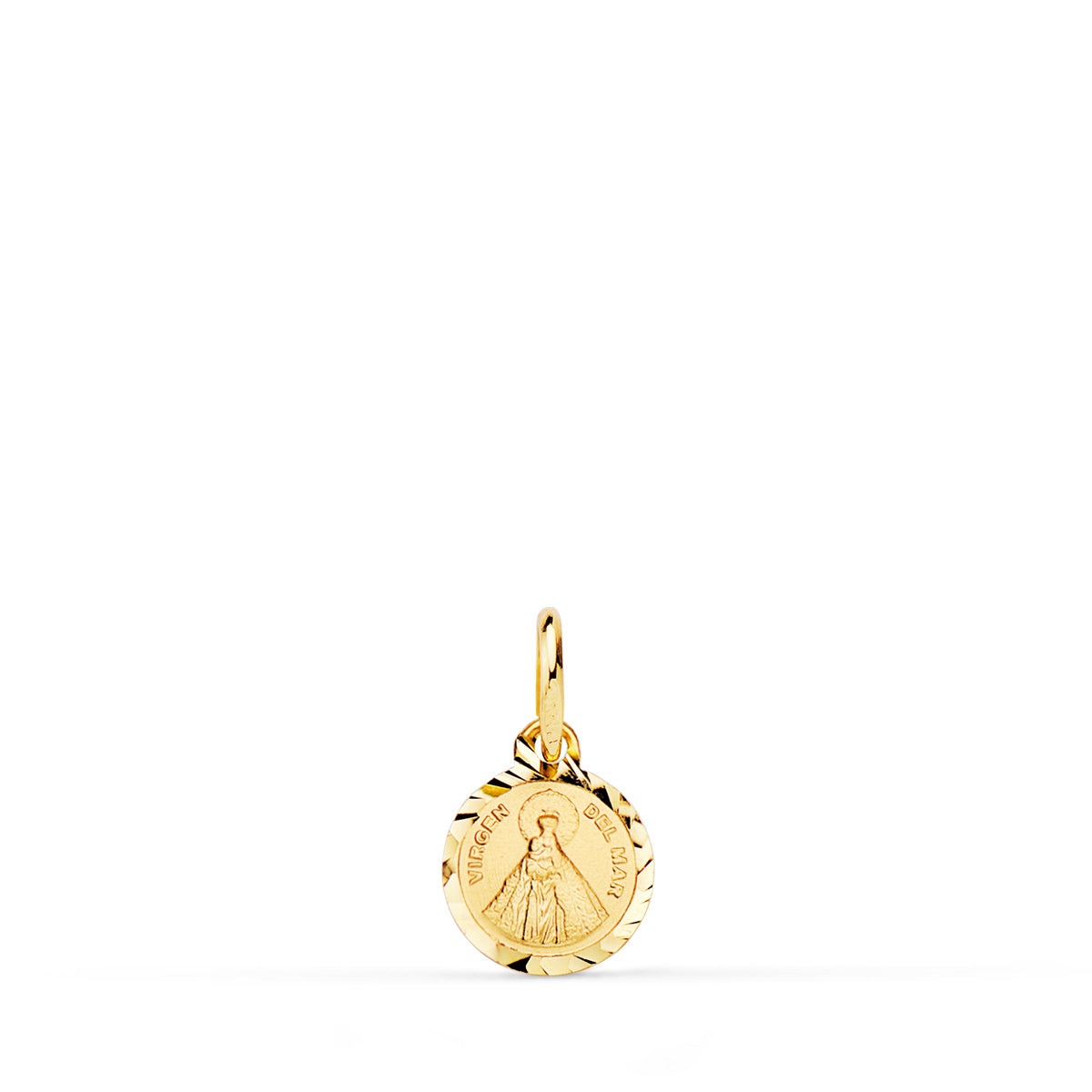 Medalla Mini Lenteja Virgen del Mar Bordes Tallados 8 mm de oro amarillo 18K