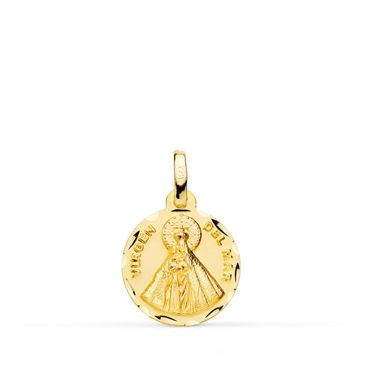 Medalla Nuestra Señora Virgen del Mar 14 mm Tallada de oro amarillo 18K