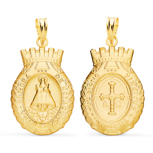 Escapulario Escudo Virgen Covadonga y Cruz de la Victoria 25 x 16 mm de oro amarillo 18K