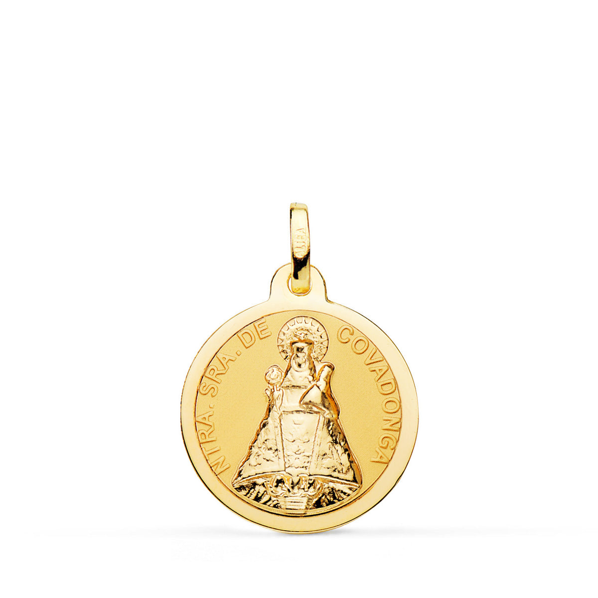 Medalla de la Virgen de Covadonga Brillo 18 mm de oro amarillo 18K