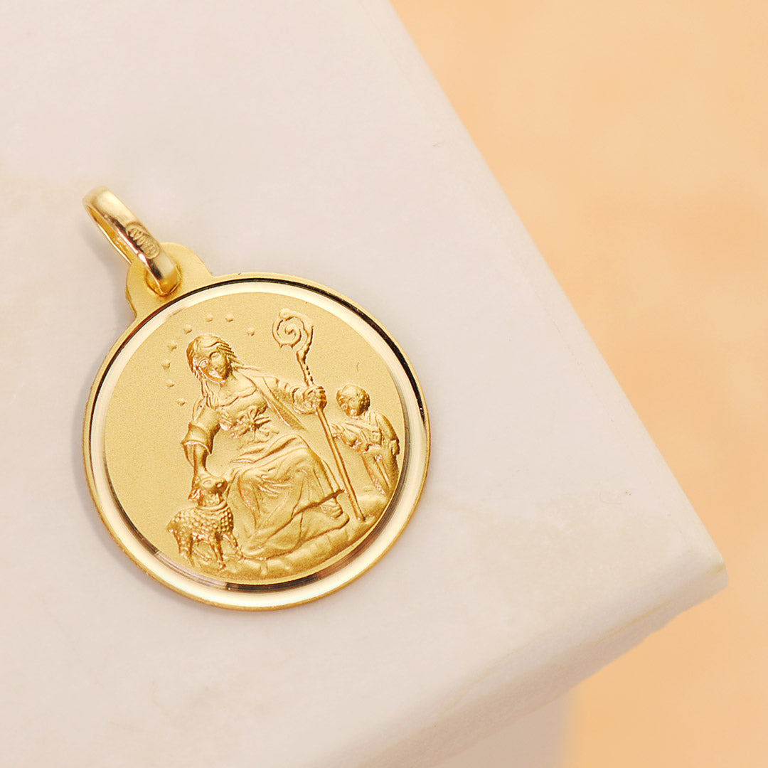 Medalla Divina Pastora 18 mm Talla Bisel de oro amarillo 18K