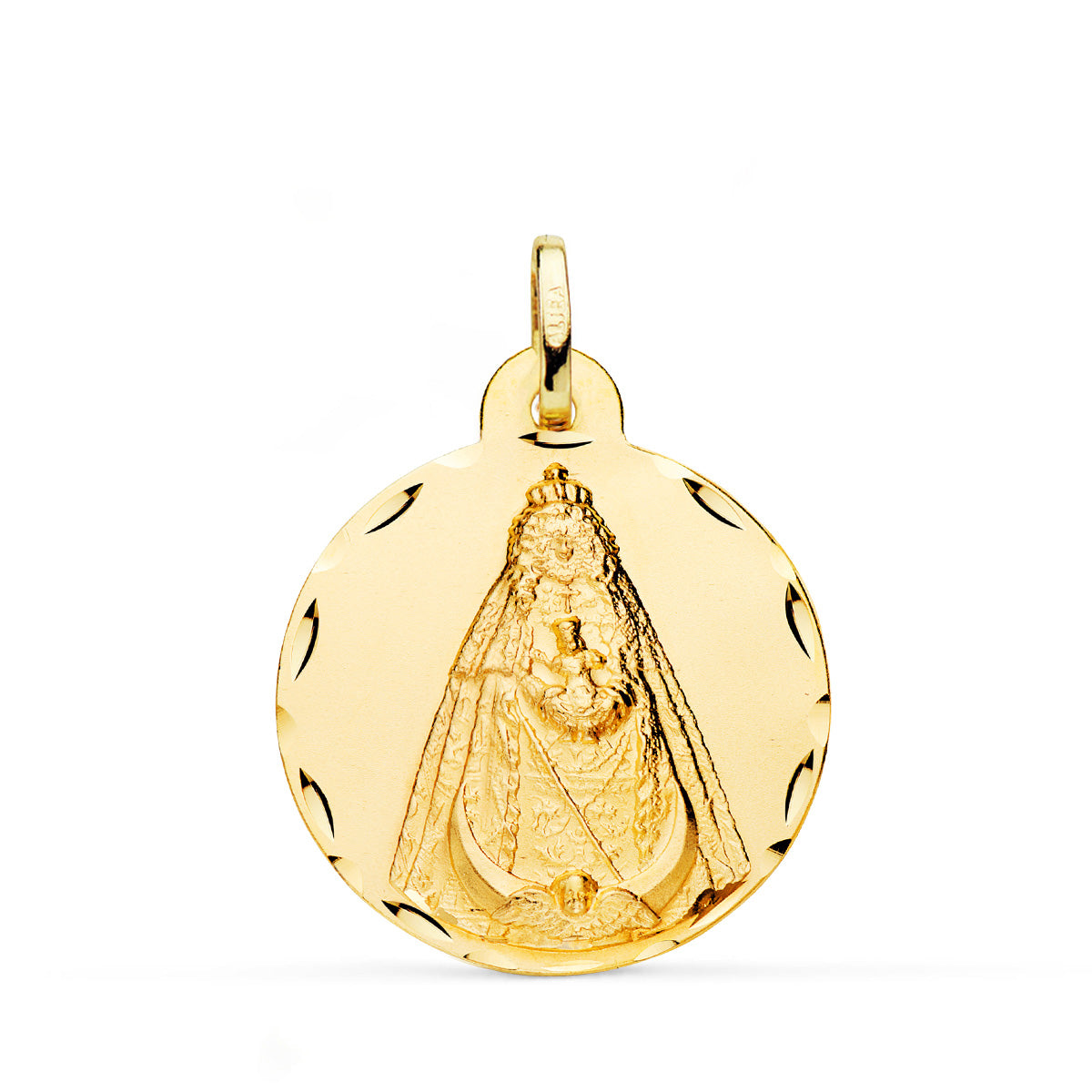 Medalla Virgen Negra Tallada 24 mm de oro amarillo 18K