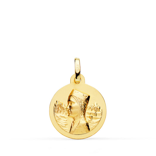 Medalla Virgen de Montserrat Lisa Matizada 16 mm de oro amarillo 18K
