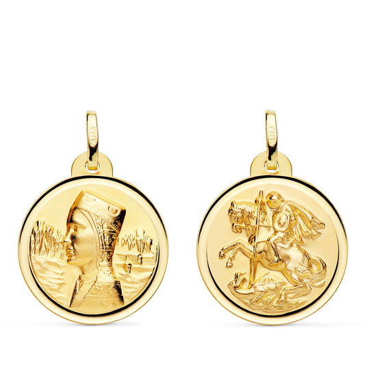 Escapulario Virgen Montserrat y San Jorge 20 mm de oro amarillo 18K