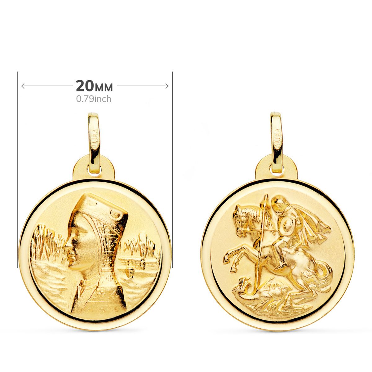 18K ESCAPULARIO ORO AMARILLO VIRGEN MONTSERRAT Y SAN JORGE 20 MM
