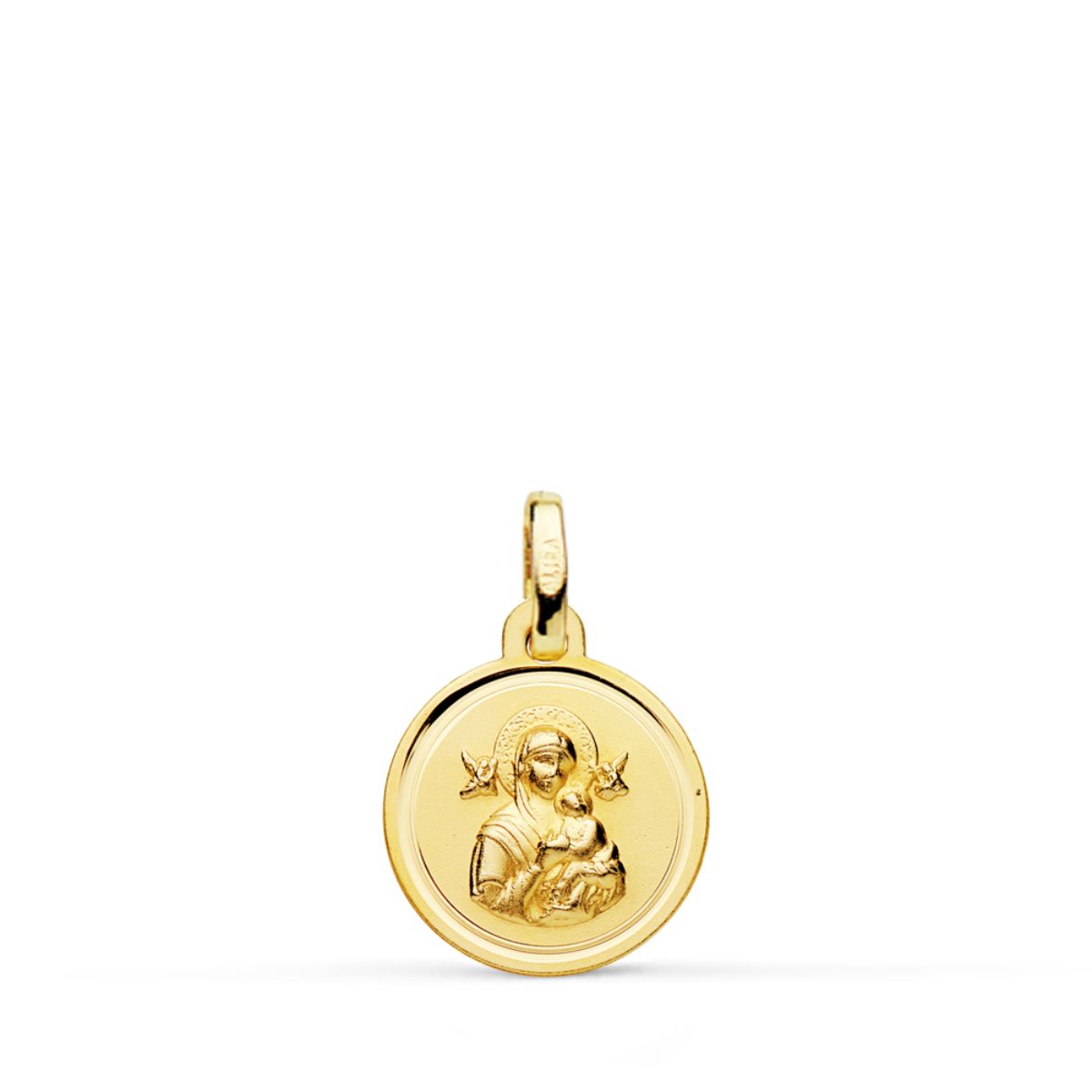 Medalla Virgen del Perpetuo Socorro Bisel 12 mm de oro amarillo 18K