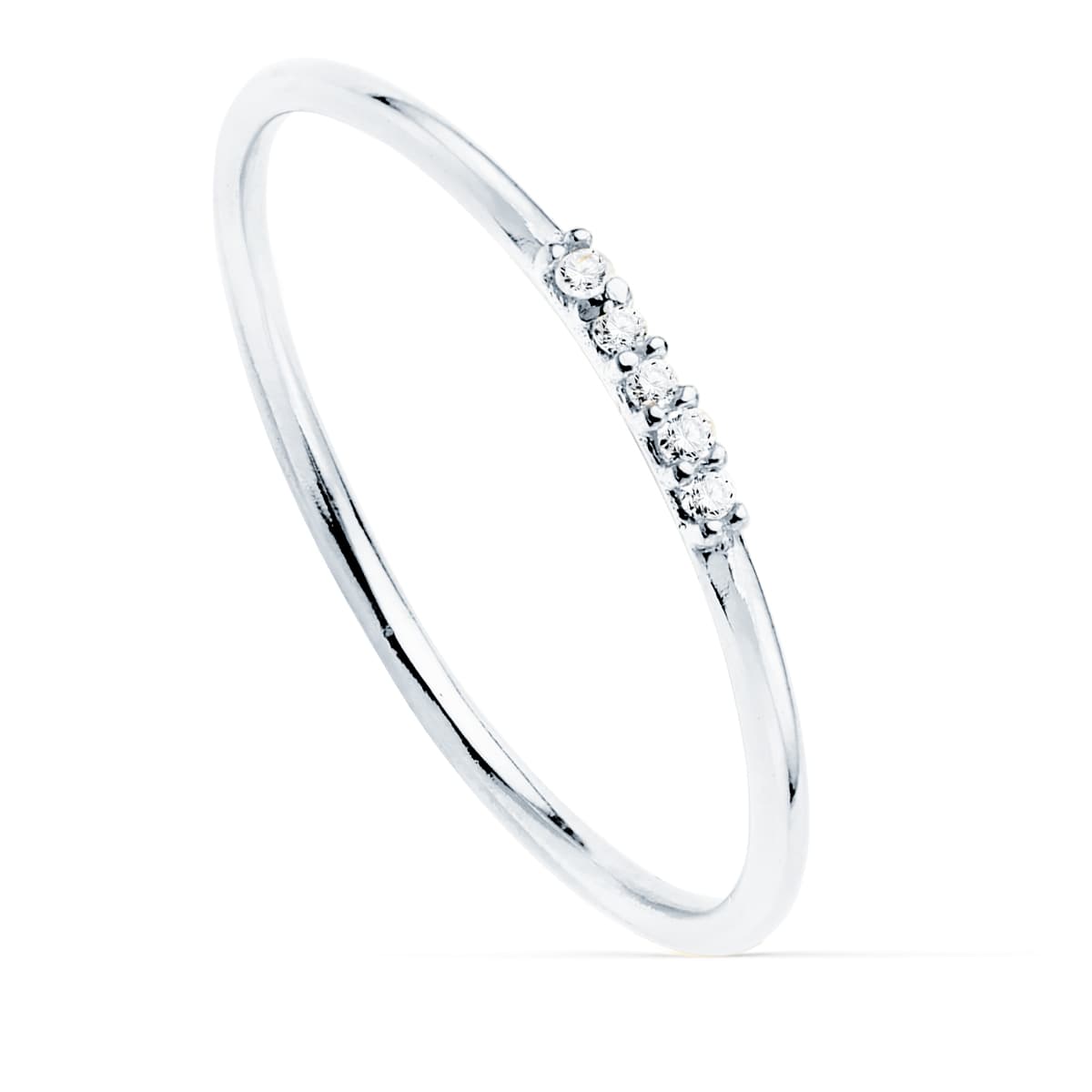 18K SORTIJA ORO BLANCO 5 DIAMANTES 0.025 QTS. CUERPO REDONDO 1 MM