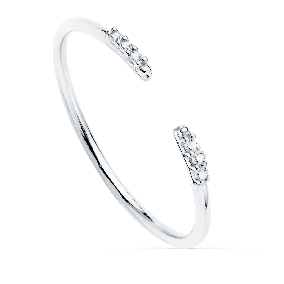 Sortija Abierta Diamantes de Laboratorio 0,030 Qts. G-vs2. Cuerpo Redondo 1 mm de oro blanco 18K