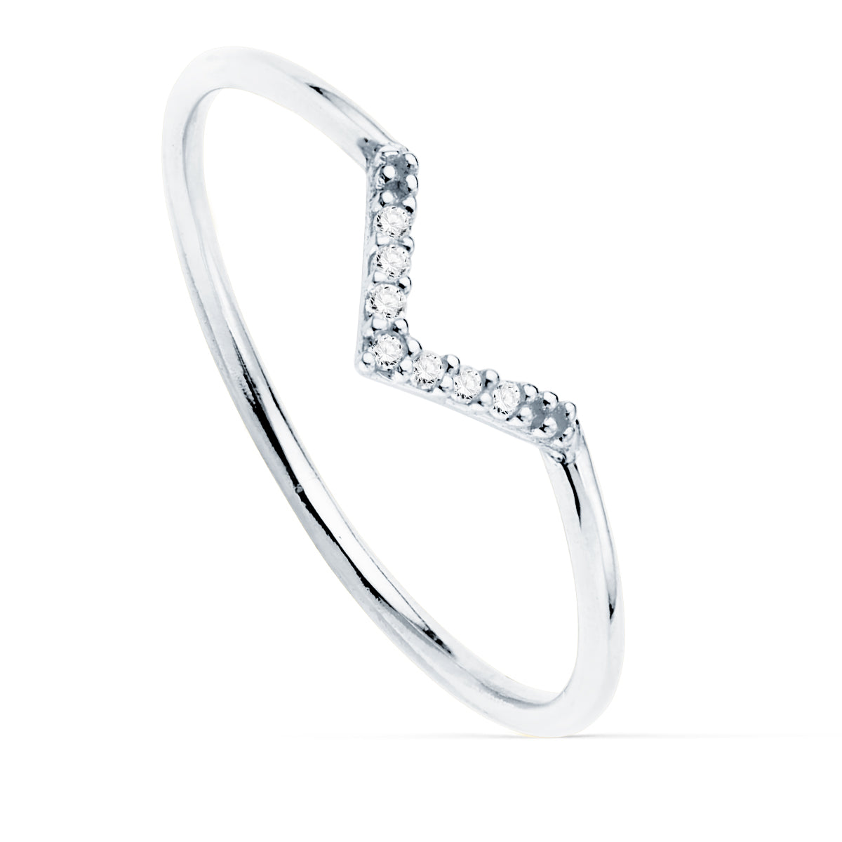 Sortija 7 Diamantes de Laboratorio 0,035 Qts. G-vs2. Cuerpo Redondo 1 mm de oro blanco 18K