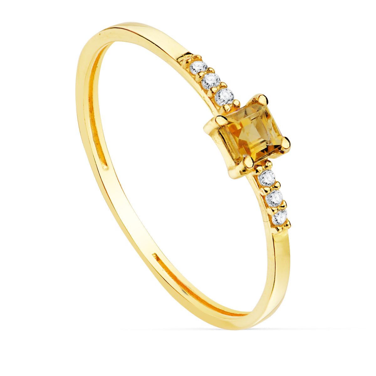 Sortija 6 Diamantes 0.030qts. G-vs2 Citrino 3 x 3 mm Cuerpo 1 mm de oro amarillo 18K