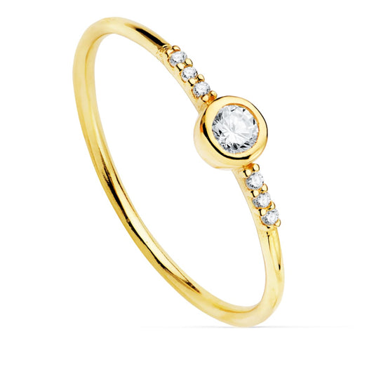 18K SORTIJA ORO AMARILLO DIAMANTES 0.140 QTS. G-VS2. DIAMANTE 3 MM Y 6 DE 1 MM