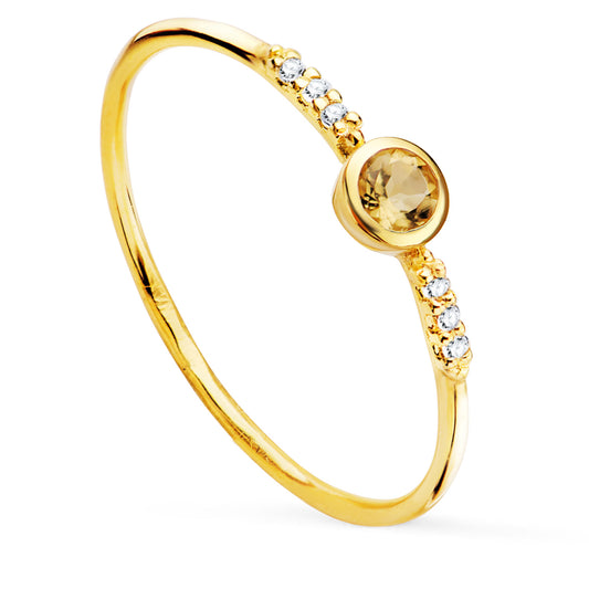 18K SORTIJA ORO AMARILLO 6 DIAMANTES DE LABORATORIO 0,030 QTS. G-VS2. CITRINO 3 MM